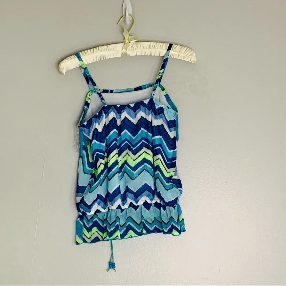 Justice Fringe Chevron tank top ocean blues 12 blue